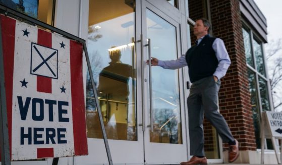 A voter enters a polling place to cast their ballots in the state's primary in Mountain Brook, Alabama, on March 5.