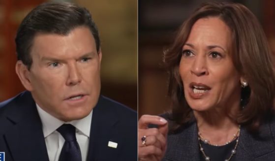 Fox New' Bret Baier, left, went on record to explain what was happening behind the scenes of his interview with Vice President Kamala Harris, right, on Wednesday.