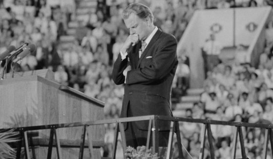 Rev. Billy Graham preaches at the seventh stop of a ten day Graham Crusade in Knoxville, Tennessee, on May 28, 1970.