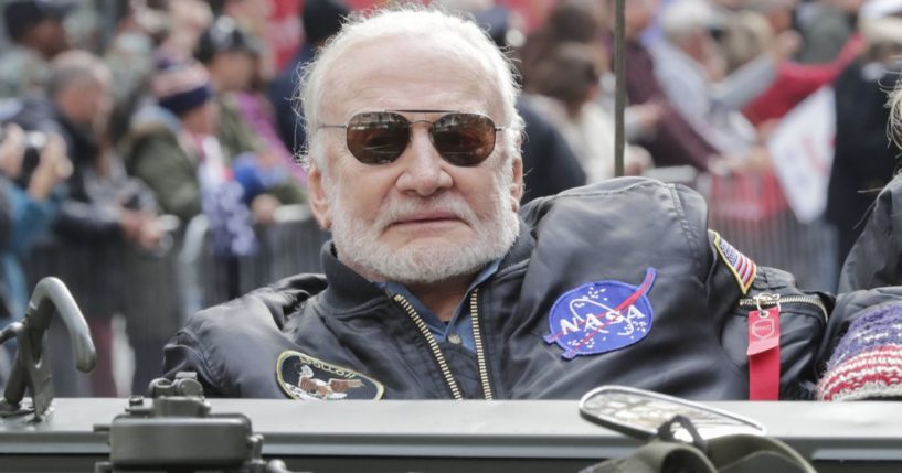 Buzz Aldrin, Apollo 11 astronaut, participates in a parade on Veterans' Day in New York City on Nov. 11, 2019.