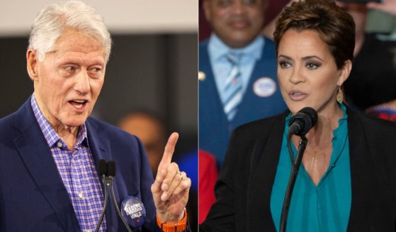 While campaigning for Vice President Kamala Harris in Arizona, former President Bill Clinton, left, made an off-the-script comment about GOP Senate candidate Kari Lake, right.