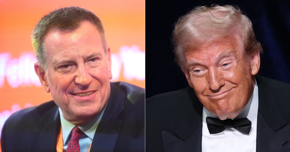 During the Al Smith Dinner in New York City on Thursday, former President Donald Trump, right, used part of his speech to go after former NYC Mayor Bill de Blasio, left.