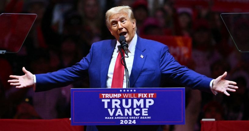 Former President Donald Trump speaks at a campaign rally at Madison Square Garden in New York City on Sunday.