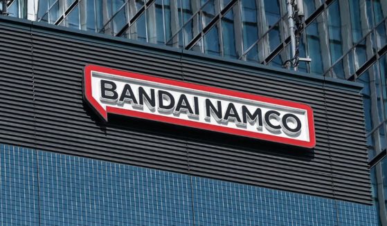 Signage for the offices of Japanese game giant Bandai Namco is pictured in Tokyo on Aug. 23.