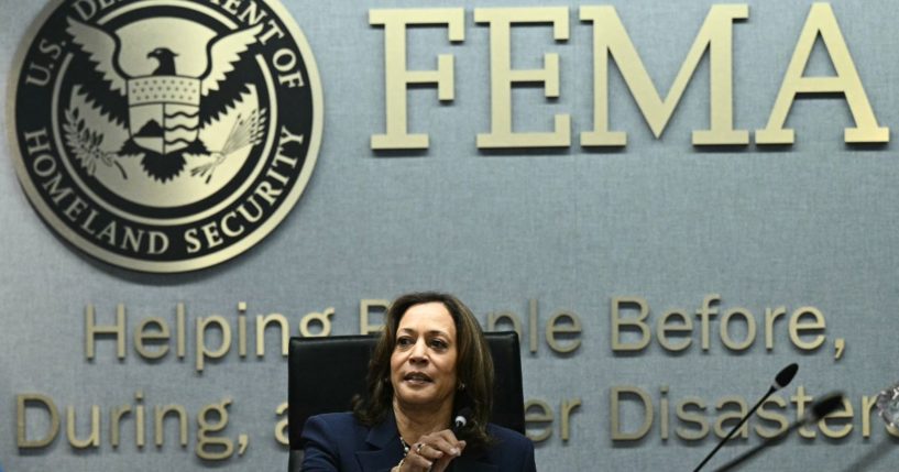 Vice President Kamala Harris attends a briefing about the impacts of Hurricane Helene and updates on the federal response at Federal Emergency Management Agency headquarters in Washington, D.C., on Monday.