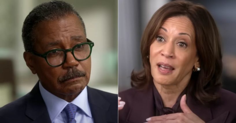 During his interview with Vice President Kamala Harris, right, for "60 Minutes" Bill Whitaker, left, pressed Harris on why she alienated millions of Americans.