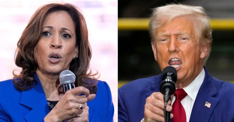 The campaign for former President Donald Trump, right, filed an FEC complaint on the campaign for Vice President Kamala Harris for using U.K. Labour Party staff to campaign in battleground states.