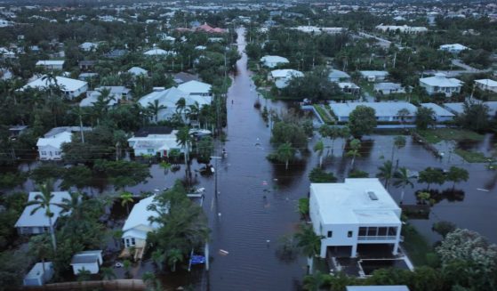 An aerial view shows flooding in a neighborhood in Punta Gorda, Florida, following Hurricane Milton on Thursday.