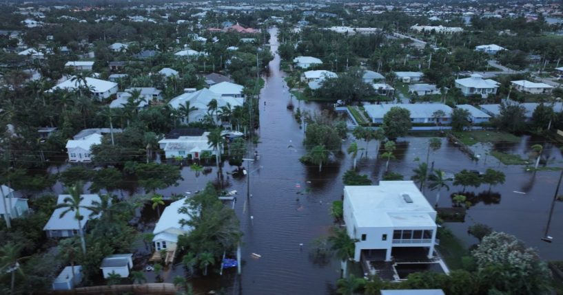 An aerial view shows flooding in a neighborhood in Punta Gorda, Florida, following Hurricane Milton on Thursday.