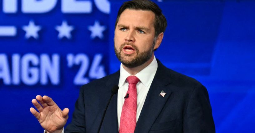 Sen. J.D. Vance speaks during the vice presidential debate with Gov. Tim Walz in New York City on Tuesday.