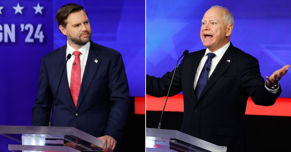 Republican vice presidential candidate Sen. J.D. Vance of Ohio and Democratic vice presidential candidate Minnesota Gov. Tim Walz participate in a debate at Tuesday in New York City.