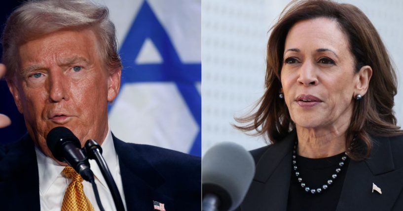 Jewish voters may be a key demographic in November's election, and support has been shifting to former President Donald Trump, left, from Vice President Kamala Harris, right.