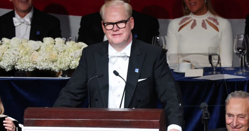 Comedian Jim Gaffigan speaks during the annual Alfred E. Smith Foundation Dinner in New York City on Thursday.