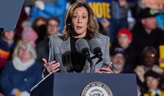 Vice President Kamala Harris speaks to supporters in Ann Arbor, Michigan, on Monday.