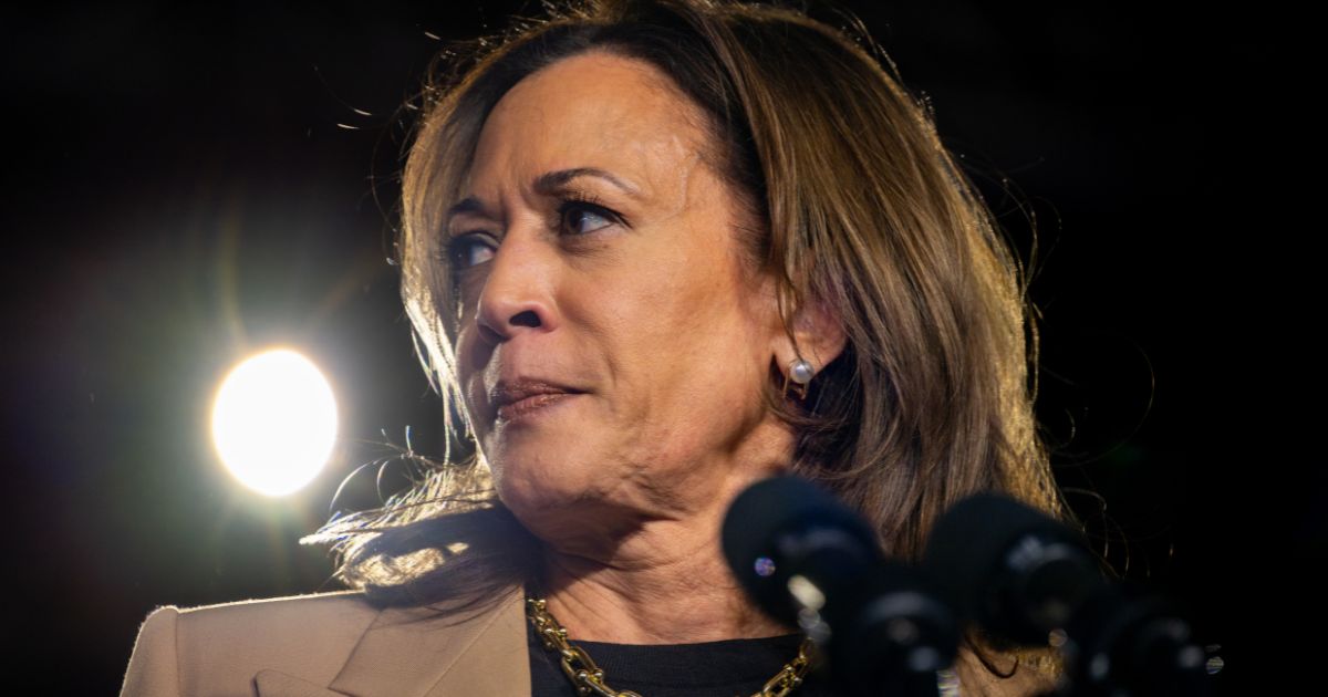 Vice President Kamala Harris pauses while speaking during a campaign rally in Chandler, Arizona, on Oct. 10.