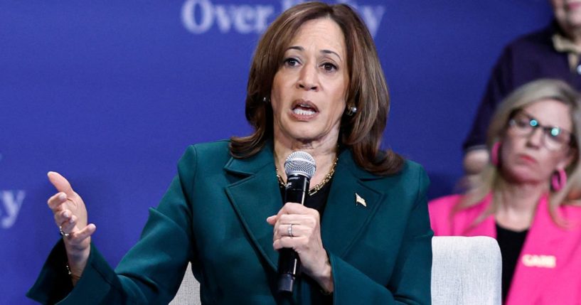 Vice President Kamala Harris speaks during a moderated conversation in Brookfield, Wisconsin, on Monday.