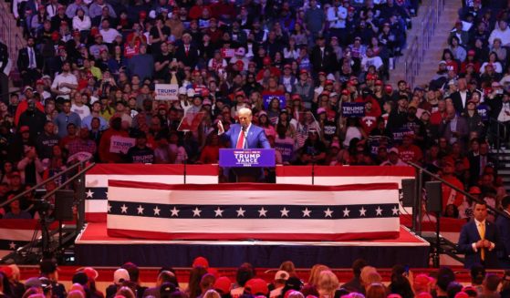 Former President Donald Trump speaks during a campaign rally at Madison Square Garden in New York City on Sunday.