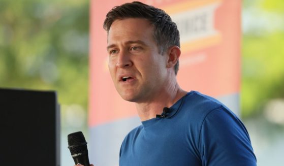 Democratic Senate candidate Lucas Kunce speaks to supporters during at rally in Bridgeton, Missouri, on July 31.