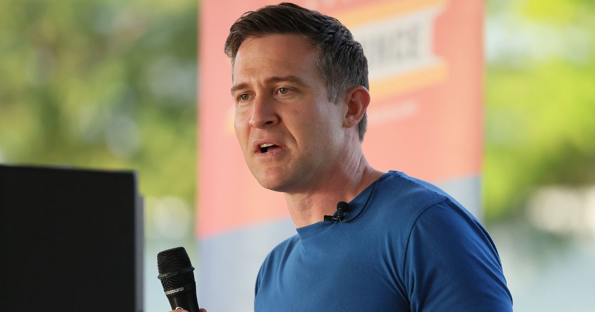 Democratic Senate candidate Lucas Kunce speaks to supporters during at rally in Bridgeton, Missouri, on July 31.