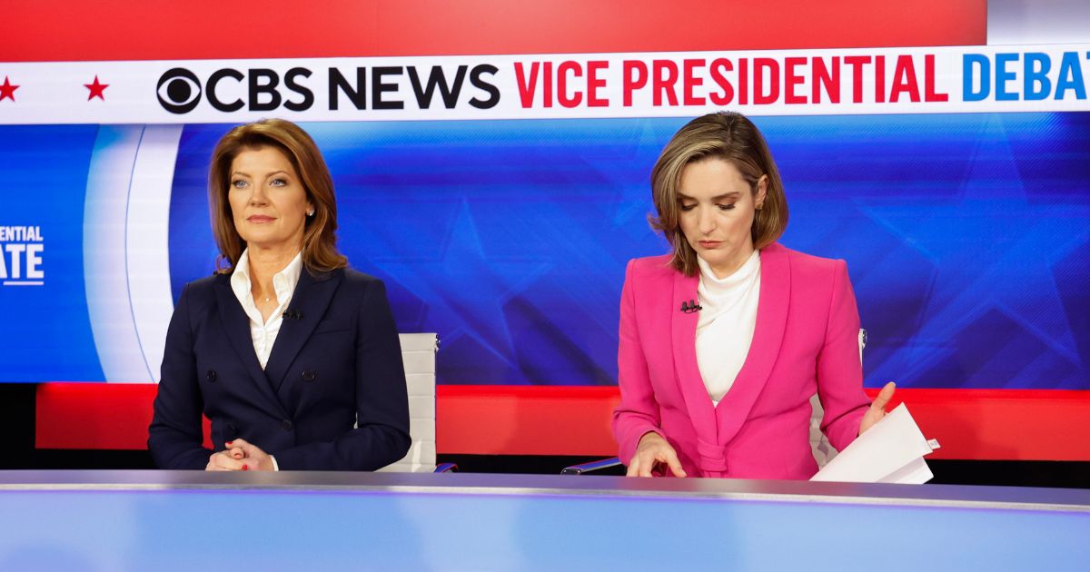 CBS News anchors Norah O’Donnell, left, and Margaret Brennan, right, moderate the debate between Sen. J.D. Vance and Gov. Tim Walz in New York City on Tuesday.