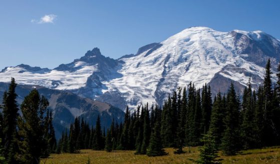 Mount Rainier is pictured from Sunrise, Washington, on Sept. 21, 2023.