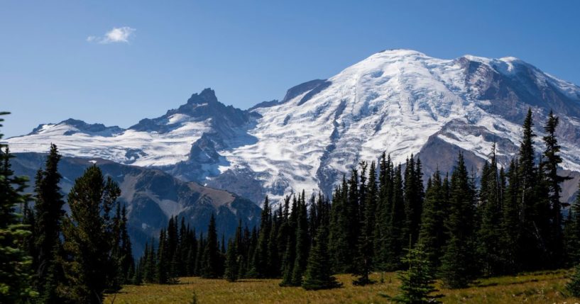 Mount Rainier is pictured from Sunrise, Washington, on Sept. 21, 2023.