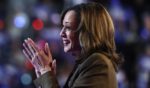 Democratic presidential nominee, Vice President Kamala Harris applauds after speaking during a campaign rally at the Expo at World Market Center on September 29, 2024 in Las Vegas, Nevada.