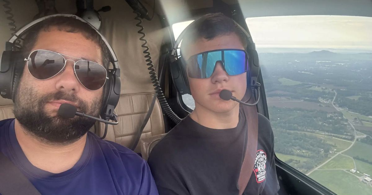 Rescue pilot Jordan Seidhom and his son.