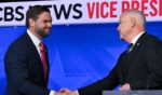 Sen. JD Vance (R-Ohio) shakes hands with Minnesota Gov. Tim Walz during the vice-presidential debate at CBS Studios on October 1, 2024 in New York, N.Y.