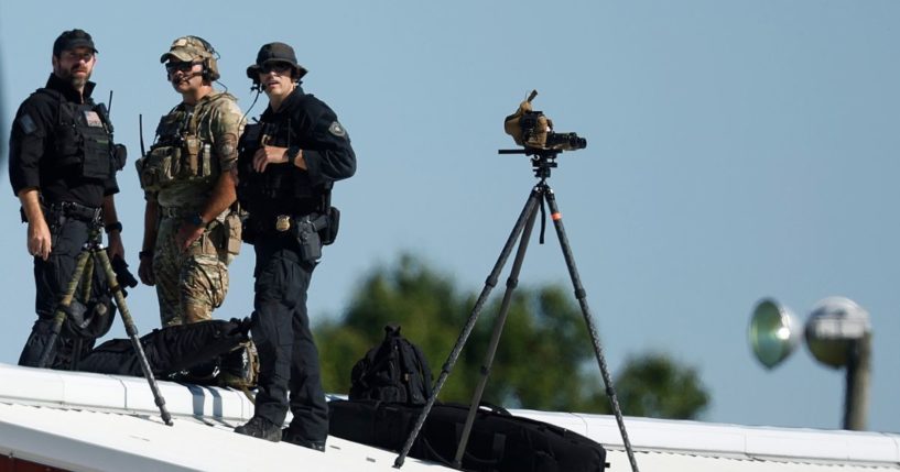 U.S. Secret Service counter snipers are on guard during a campaign rally with Republican presidential nominee, former President Donald Trump at the Butler Farm Show grounds on October 05, 2024 in Butler, Pennsylvania. This is the first time that Trump has returned to Butler since he was injured at the same location during an attempted assassination on July 13.