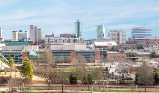 This image of the skyline of Knoxville, Tennessee was captured from an elevated position.