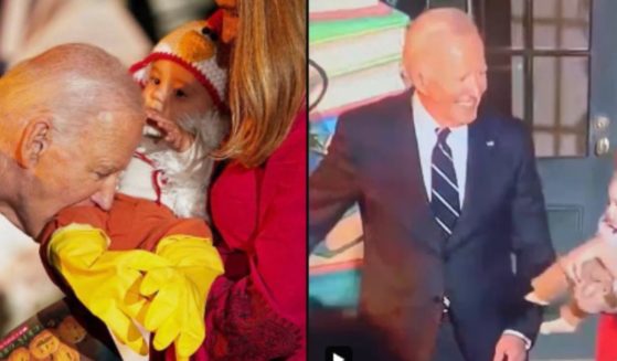 Composite image of President Joe Biden's behavior around children at a White House Halloween event.