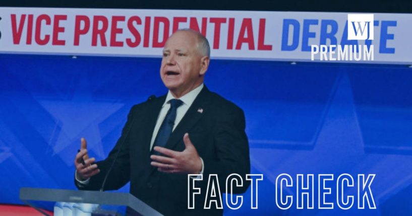 Minnesota Gov. Tim Walz speaks during the vice-presidential debate Tuesday in New York City.