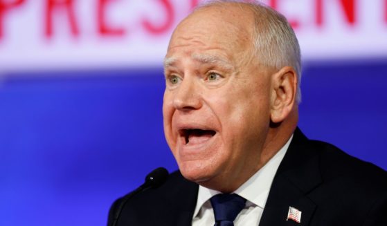 Minnesota Gov. Tim Walz speaks during the vice presidential debate against Sen. J.D. Vance in New York City on Tuesday.