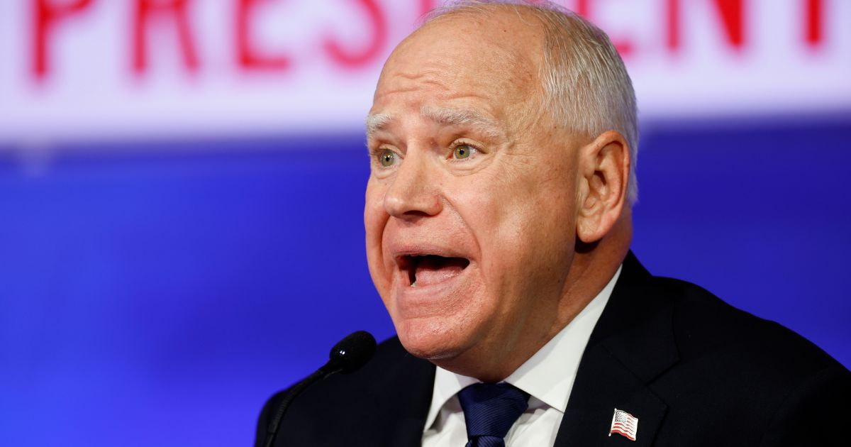 Minnesota Gov. Tim Walz speaks during the vice presidential debate against Sen. J.D. Vance in New York City on Tuesday.