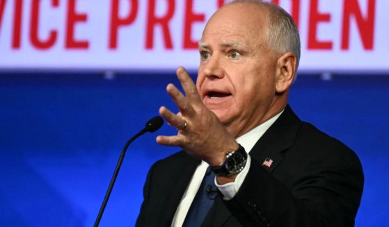 Gov. Tim Walz speaks during the vice presidential debate against Sen. J.D. Vance in New York City on Tuesday.