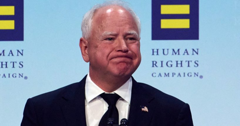 Minnesota Gov. Tim Walz delivers the keynote address at the 2024 Human Rights Campaign's National Dinner in Washington D.C., on Sept. 7.