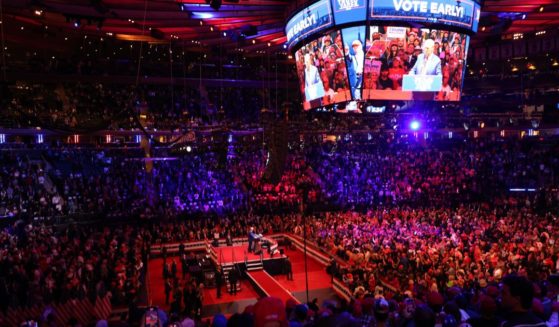 Former President Donald Trump speaks at a campaign rally, which Democrats tried to label a "Nazi" rally, at Madison Square Garden in New York City on Sunday.