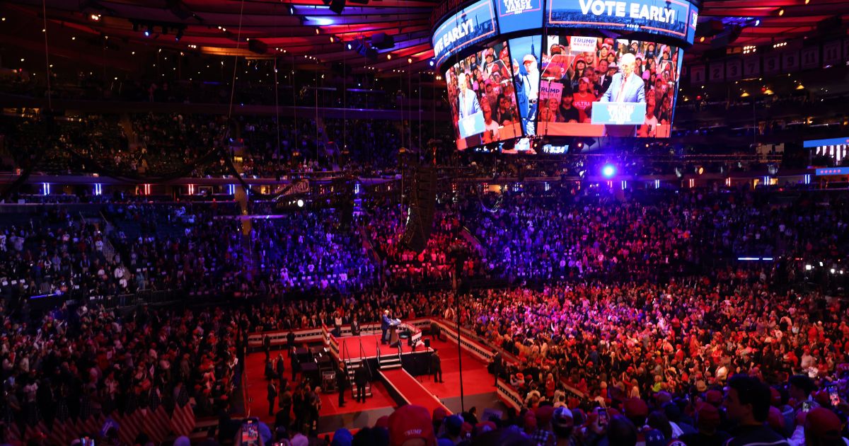 Former President Donald Trump speaks at a campaign rally, which Democrats tried to label a "Nazi" rally, at Madison Square Garden in New York City on Sunday.