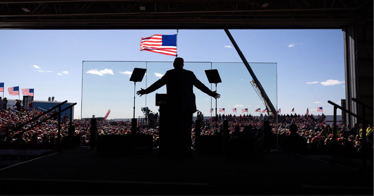 Former President Donald Trump speaks to supporters at a rally in Juneau, Wisconsin, on Sunday.