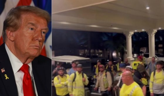 President Donald Trump, left, stepped up and offered rooms to 275 electrical linemen, right, at the Trump National Doral Miami resort ahead of Hurricane Milton.