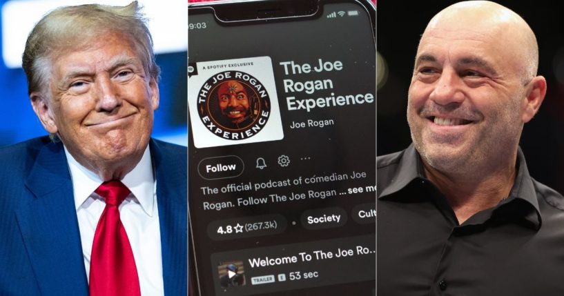 Former President Donald Trump, left, is schedule to meet with podcaster Joe Rogan, right, on Friday to record an episode of “The Joe Rogan Experience,” the number one podcast in the world.