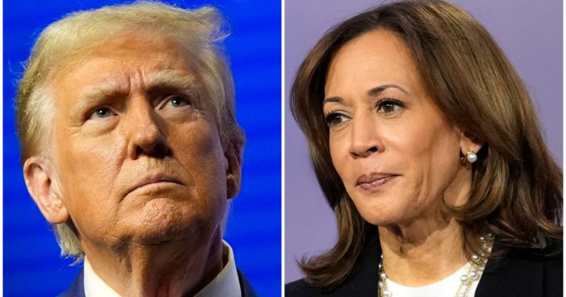 Polling coming in just two weeks before the Nov. 5 election is showing that former President Donald Trump, left, is performing better than Vice President Kamala Harris, right.