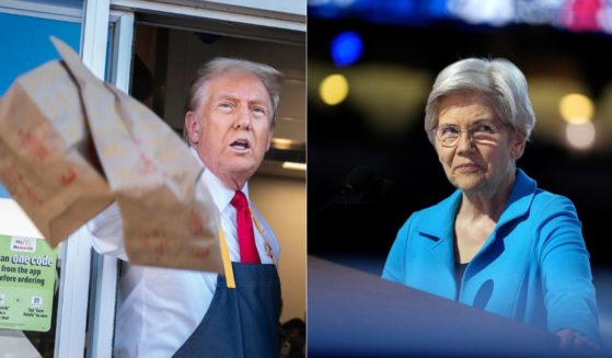 Sen. Elizabeth Warren, right, and two other Democratic senators wrote a letter admonishing McDonald's for its prices on Monday - just one day after former President Donald Trump, left, stopped by to work at a McDonald's in Pennsylvania while on the campaign trail.