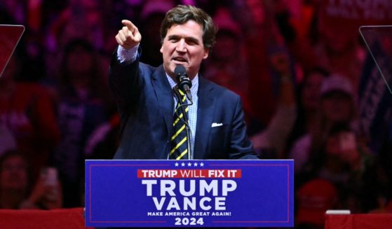 Tucker Carlson speaks during a campaign rally for former President Donald Trump at Madison Square Garden in New York City on Sunday.