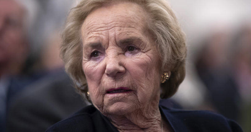 Ethel Kennedy, widow of Sen. Robert F. Kennedy, watches a video about her late husband during the Robert F. Kennedy Human Rights awards ceremony on Capitol Hill in Washington, D.C., on June 5, 2018.