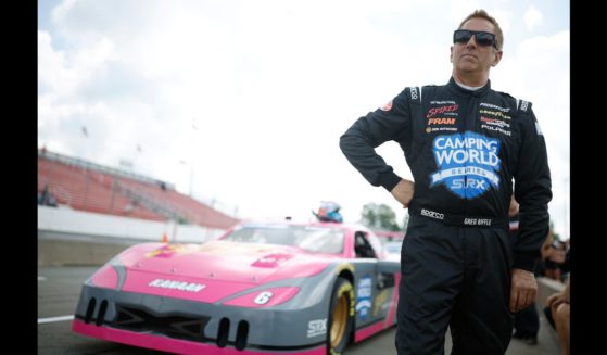 Greg Biffle #69 stands on the grid during practice for the Camping World Superstar Racing Experience event at South Boston Speedway on June 25, 2022 in South Boston, Virginia.