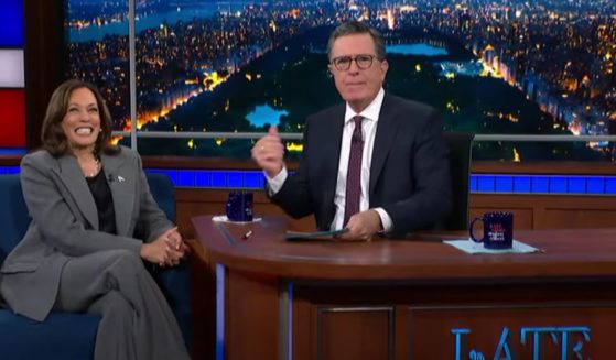 This YouTube screen shot shows Vice President Kamala Harris -- the topper of the Democratic presidential ticket -- speaking to Stephen Colbert during an Oct. 8 appearance.