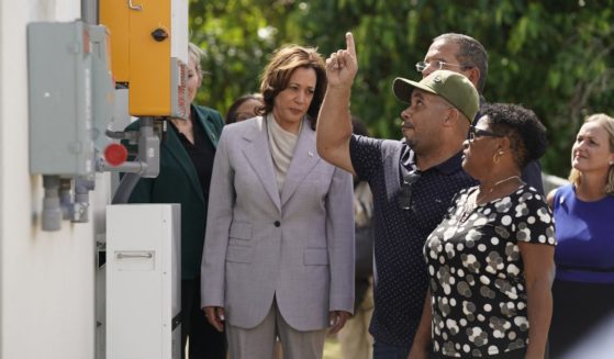 US Vice President Kamala Harris tours a private home with residents in Canovanas, Puerto Rico, on March 22, 2024.