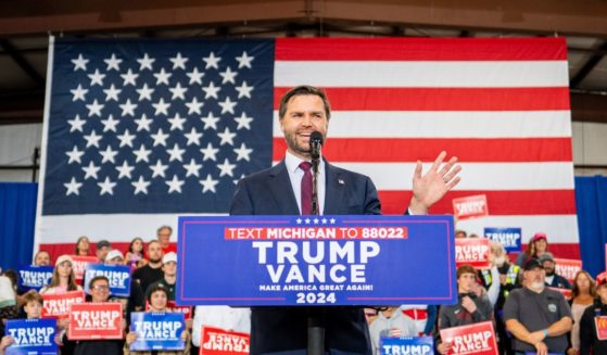 Republican vice presidential nominee, U.S. Sen. J.D. Vance (R-OH) speaks during a campaign rally at the Elite Jet at Contact Aviation facility on October 24, 2024 in Waterford, Michigan.